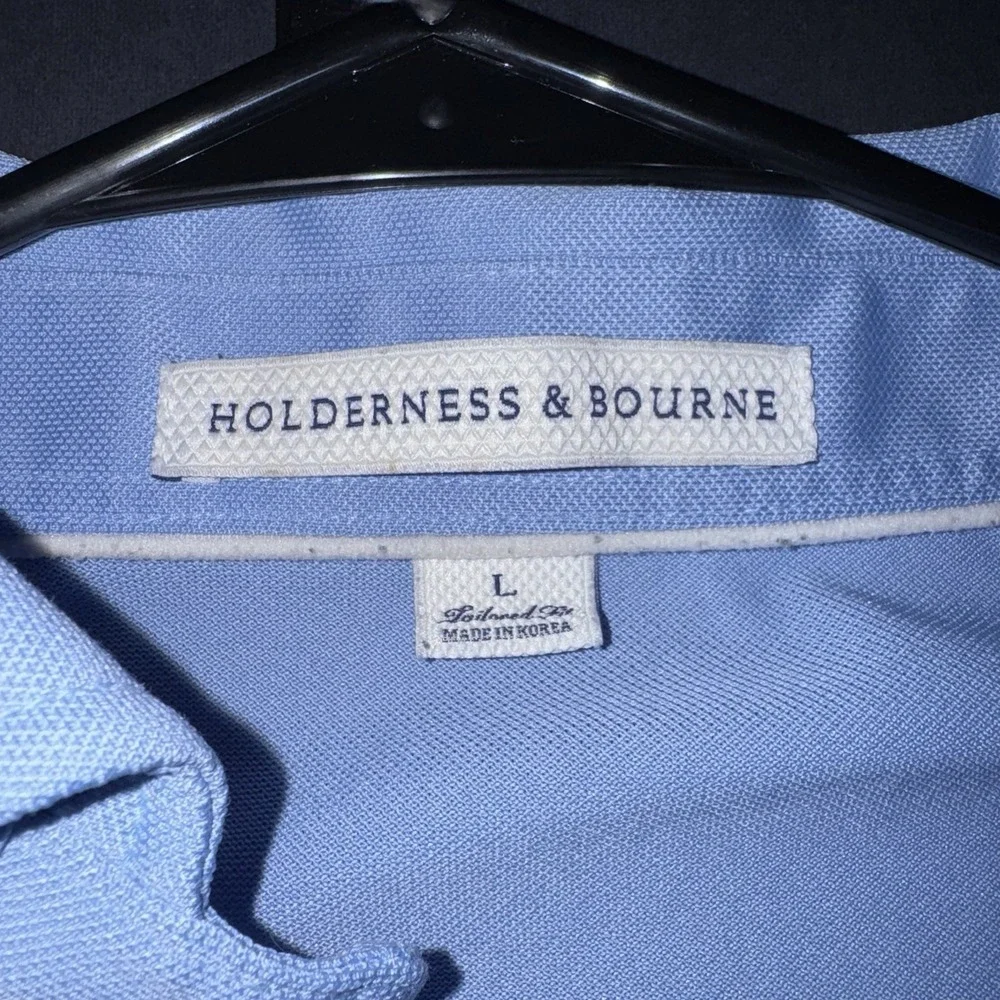 Men's Large Holderness & Bourne Men's Golf Polo Shirt Light Blue Short Sleeve - Picture 2 of 4